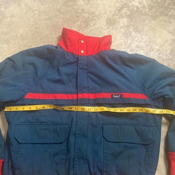 Woolrich Jacket Mens Size XL Bomber 80s 90s Full Zip Red Stripe Blue High Neck - Picture 4 of 10
